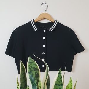 90s Vintage Cropped Black & White Collard Blazer